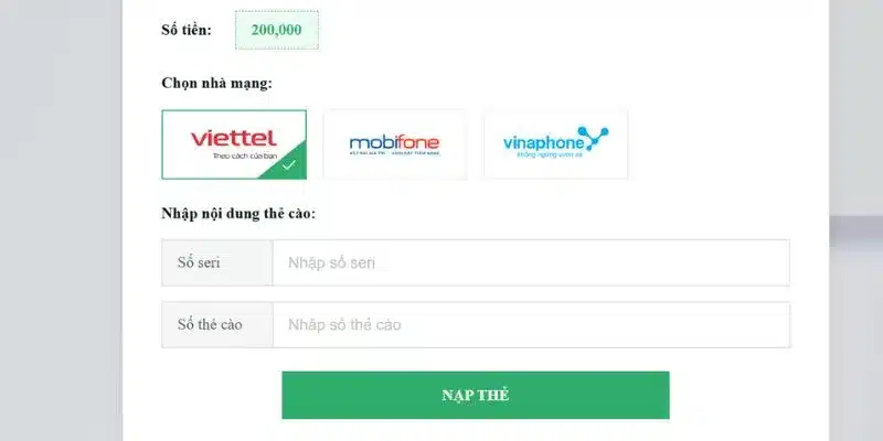 Nạp tiền U888 bằng thẻ cào